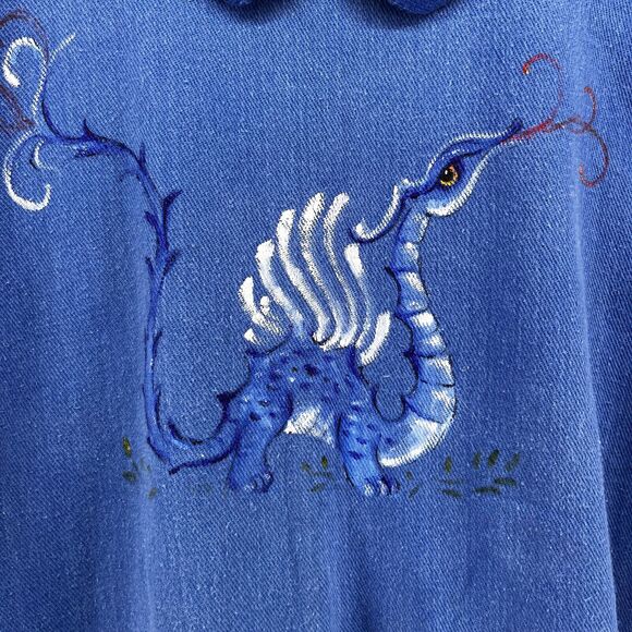 SCOTT LOWELL Sweatshirt Womens XL Dragon Hand Painted Collared 3/4 Sleeve Blue - Picture 7 of 14
